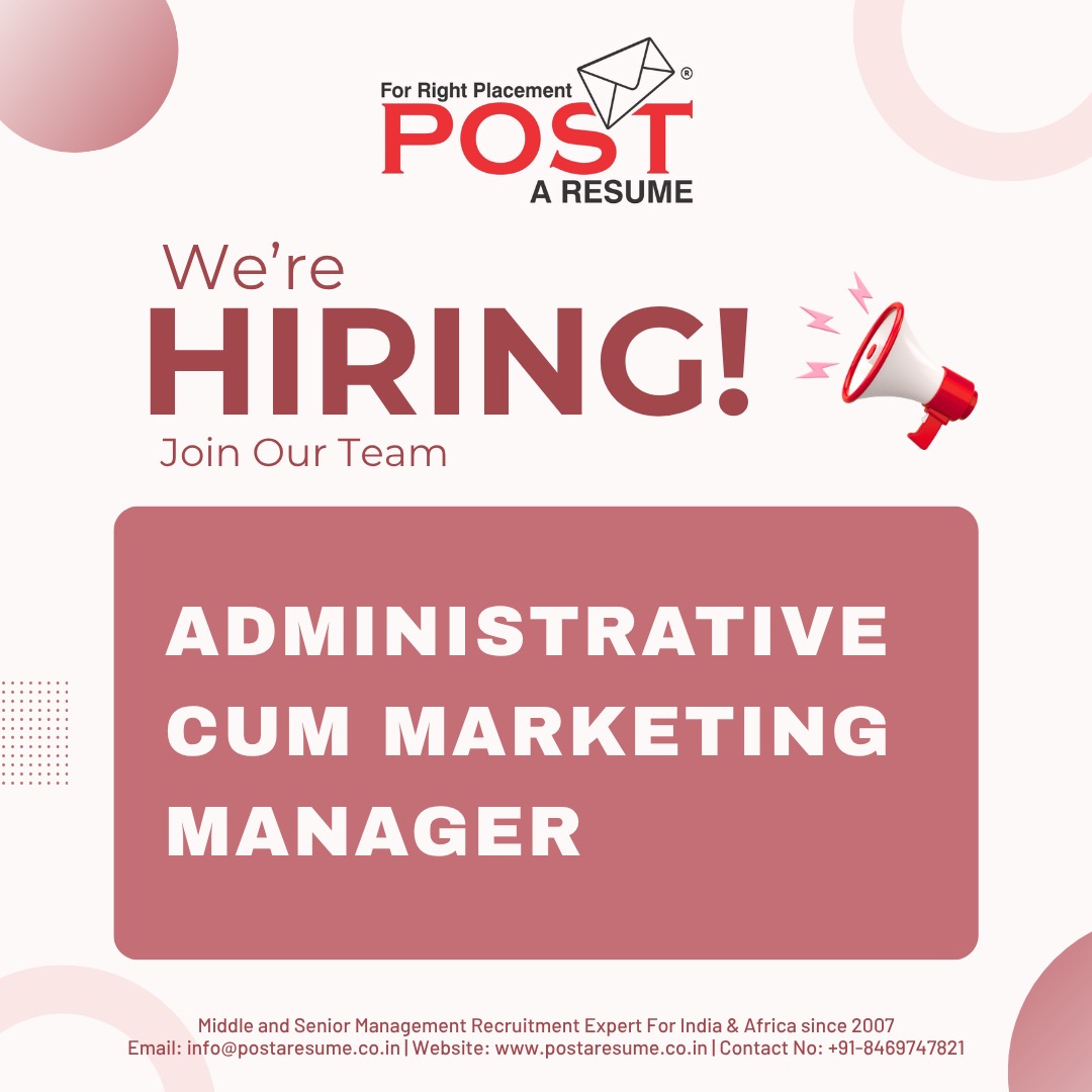 postaresume's tweet photo. π Weβre Hiring:Administrative Cum Marketing Manager
Apply now:
https://t.co/hLBYsQSqft
π§ Email: prutha@postaresume.co.in
π Call Now: +91-9328361089
π Follow POST A RESUME
#AdminManager #MarketingManager #OfficeAdministration #PostAResume #VipulMmali #VipulTheWonderful https://t.co/LehUPpIHif