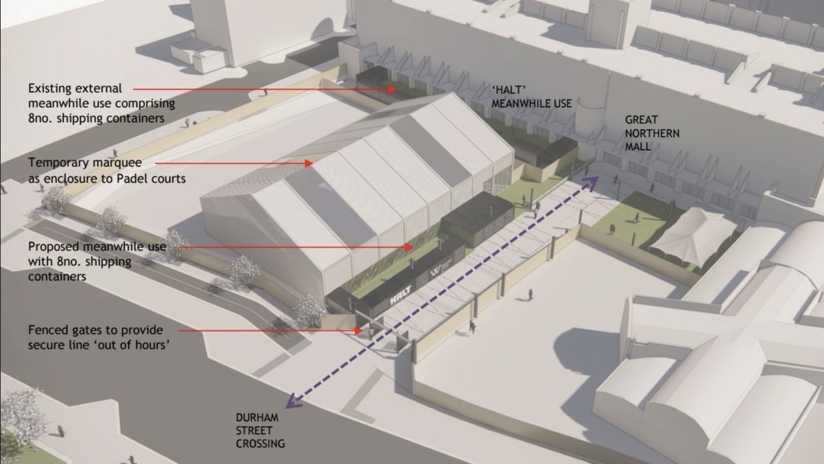 PlanningNI_info's tweet image. Exciting plans for Belfast city centre! Temporary padel courts, marquee, office, and retail containers proposed at Europa Bus Centre, extending an existing market.

#Belfast #PlanningNI #Leisure #Retail #Padel

🔗 planningni.info/?q=LA04/2026/0…