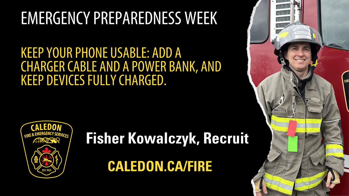 CaledonFireES's tweet photo. #13/24 Introducing Recruit Kowalczyk.  24 new firefighters, one mission:  your safety.  Emergency Preparedness Week tip ⬇️
#EPWeek #PreparedTogether https://t.co/Bom4hbWiXL