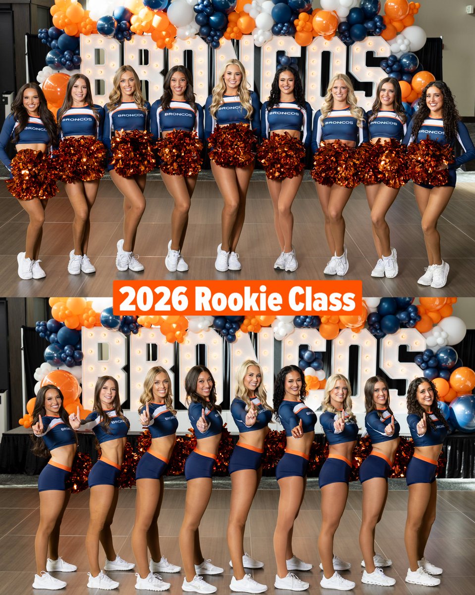 BroncosCheer's tweet photo. Broncos Country, meet our newest teammates… Chloe, Maddie, Katelyn, Olivia, Bridget, Brooke, Sophie, Peyton &amp; Kyla! 👏🤩

#DBC2026 https://t.co/6HZSlb576W