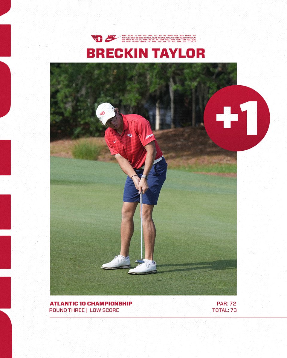 DaytonMGolf's tweet photo. Congrats to Jacob Garland, TJ Kreusch, Luke Kahle, and Breckin Taylor for all earning the low score in round 3 of the A-10 Championship‼️👏

#UDMGOLF // #GoFlyers https://t.co/z9NEuRFZRS