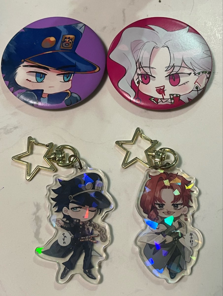 b0rm0r's tweet photo. [แฟนเมด] เข็มกลัดโจทาโร่&amp;คะเคียวอินชิ้นละ40 พกจ.ชิ้นละ80 ส่ง30ems40
#ตลาดนัดโจโจ้ #ตลาดนัดjojo https://t.co/Fcgvm2TtNv