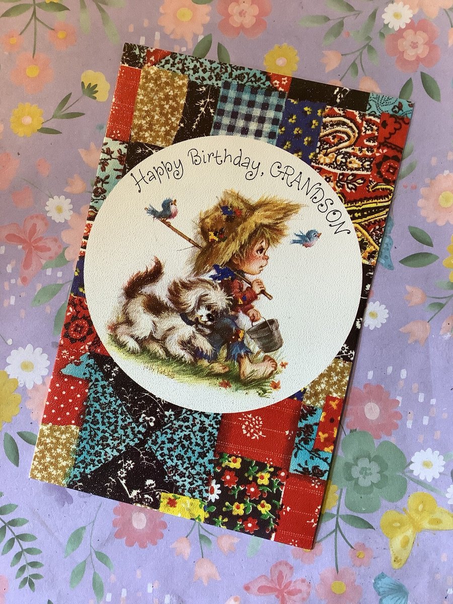 WatsonsVintage's tweet image. Perfect if you prefer to send a more traditional, gentle card. RARE Vintage Circa 1970s 'Happy Birthday, Grandson' Card  - A Polly Patches Card with Cute Boy and Dog Design - Sweet Verse etsy.me/3Rafi8v via @Etsy #VintageCards #BirthdayCards #Grandson #PollyPatches #70s