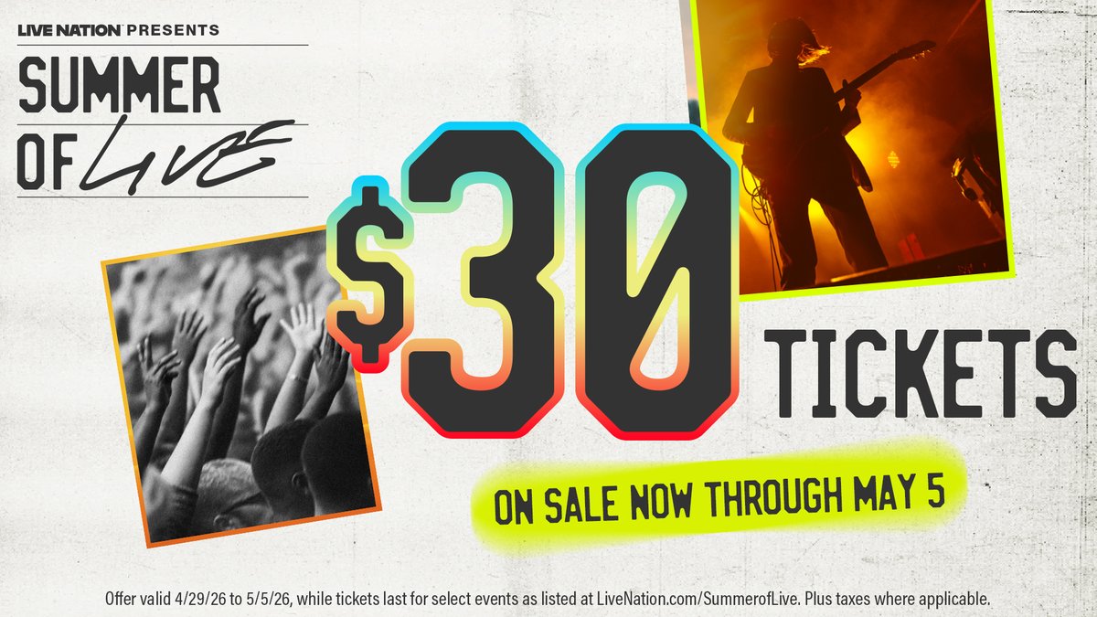 Get ready for a Summer of Live! $30 tickets are on sale now. Grab tickets for your favorites like <a href="/machinegunkelly/">blonde don</a>, <a href="/staind/">Staind</a>, <a href="/OfficialTLC/">TLC</a> with <a href="/TheSaltNPepa/">Salt N Pepa</a> &amp; more. Hurry, ends May 5. 👉 See all shows: livemu.sc/4tEGdYr