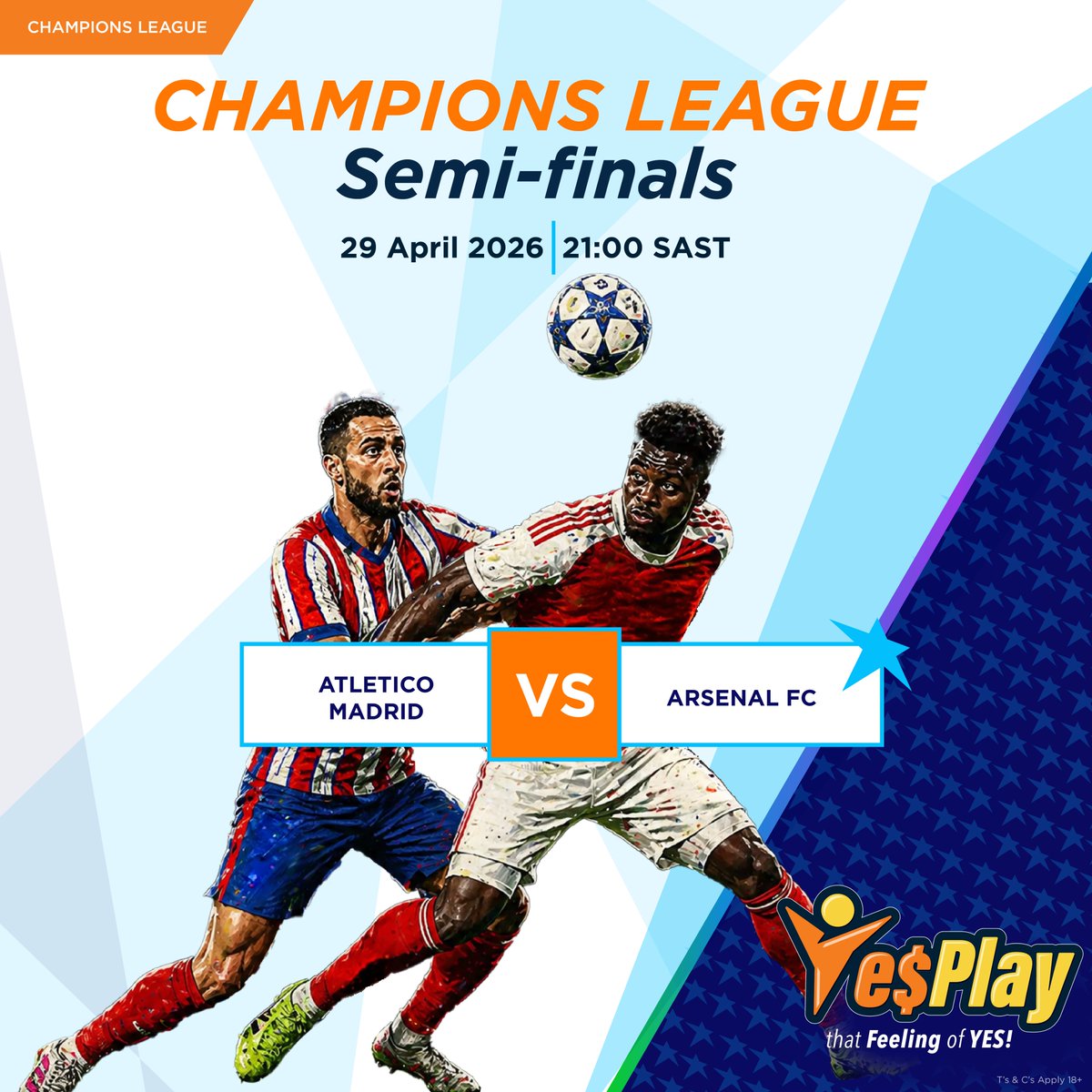 YesPlaySA's tweet photo. IT’S TIME ⚡️

The second semi-final of the UEFA Champions League 🏆

Blockbuster again or a tactical chess match? 👀

Atletico Madrid 🆚 Arsenal

🎁 Don’t forget - new user bonus available: https://t.co/VHtwmJeHQu