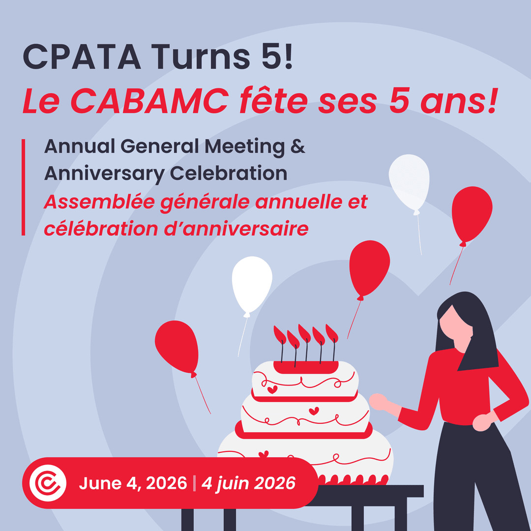 CABAMC_CPATA's tweet photo. Le CABAMC célèbre ses 5 ans! 🎉

Inscription ouverte pour l’AGA (4 juin, 14 h à 16 h HE, Ottawa + virtuel). Joignez-vous à nous pour des mises à jour clés.

🔗 Inscrivez-vous ici : https://t.co/lAL5rUZXnZ https://t.co/r23nNO3lmg