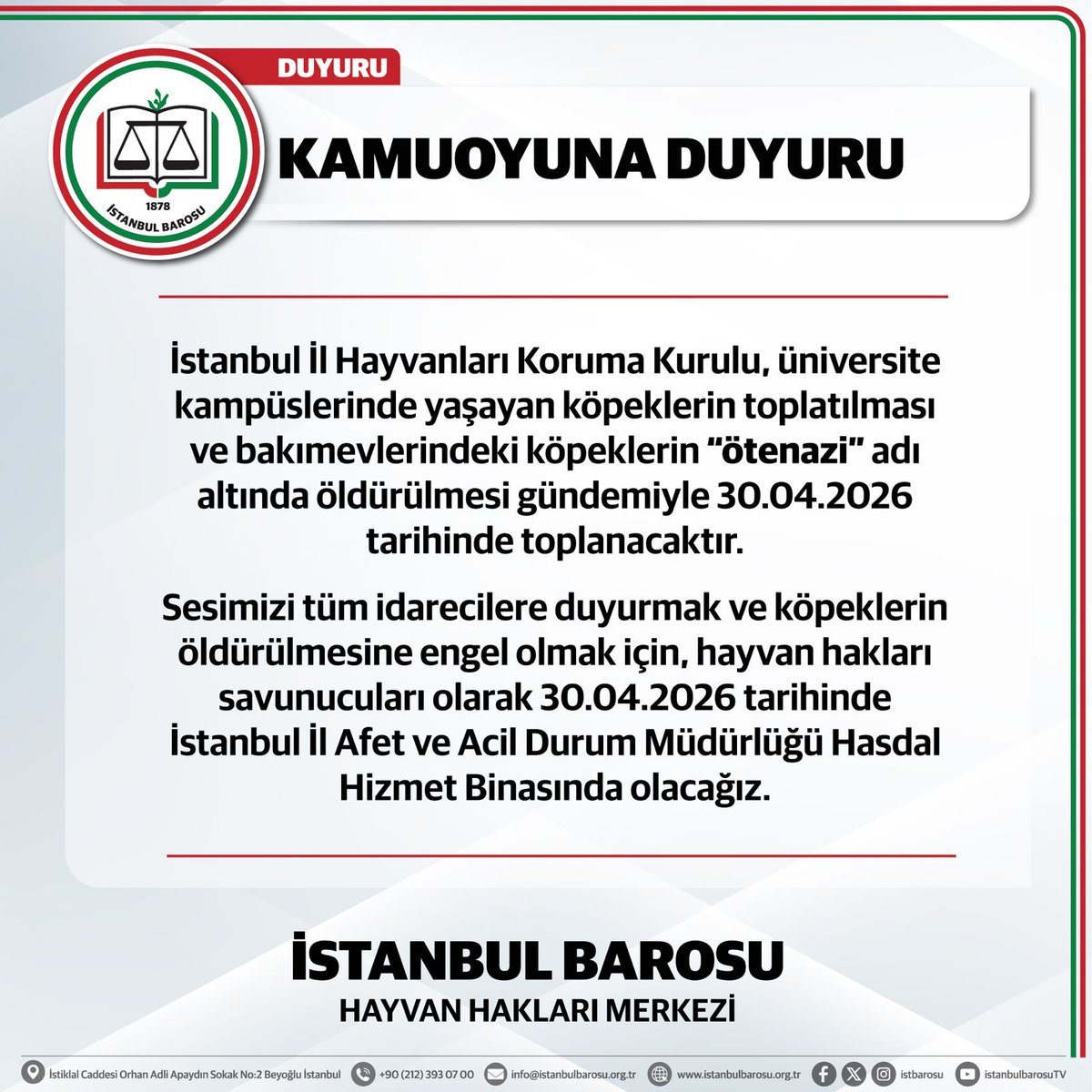 İstanbul Barosu Hayvan Hakları Merkezi tweet media