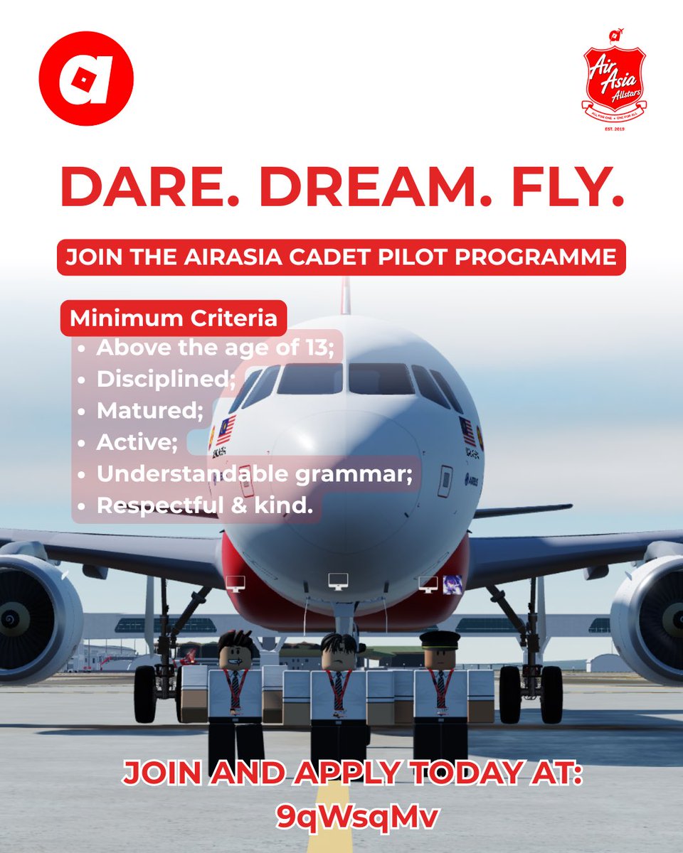 roblox_airasia's tweet image. Ever wanted to fly a plane in Roblox? 🧑🏻‍✈️We are currently hiring all departments, join our Discord for more information! 🛫✨

#Roblox #RobloxDev #aviation #roaviation #hiring