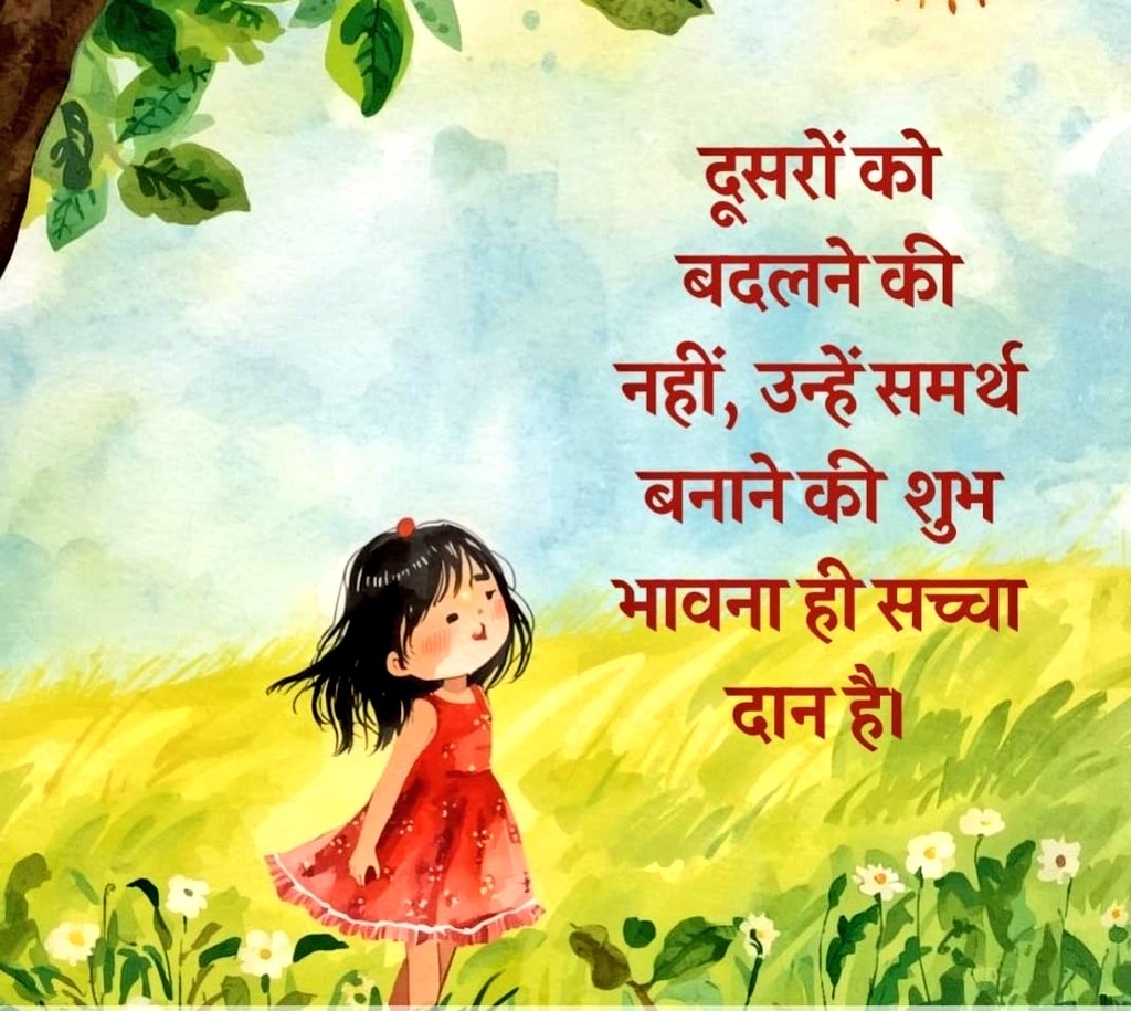 Jaya__Kishori__'s tweet photo. दूसरों को बदलने की कोशिश अक्सर टकराव पैदा करती है, लेकिन उन्हें समर्थ बनाने की शुभभावना जीवन में शान्ति लाती है। *जब हम किसी की कमियों पर ध्यान देने के बजाय उनकी आत्मिक शक्ति को पहचानते हैं, तब हमारा व्यवहार स्वतः सहयोगी बन जाता है

सच्चा दान उपदेश देने में नहीं, बल्कि अपने गुणों, अपनी स्थिरता और अपने शुभ संकल्पों से दूसरे को सशक्त बनाने में है

जब हमारी दृष्टि सुधारने की नहीं, समर्थ करने की होती है, तब सामने वाली आत्मा भी स्वयं को बदलने की प्रेरणा पाती है

यही रूहानी दान है, जो बिना शब्दों के भी गहराई से कार्य करता है