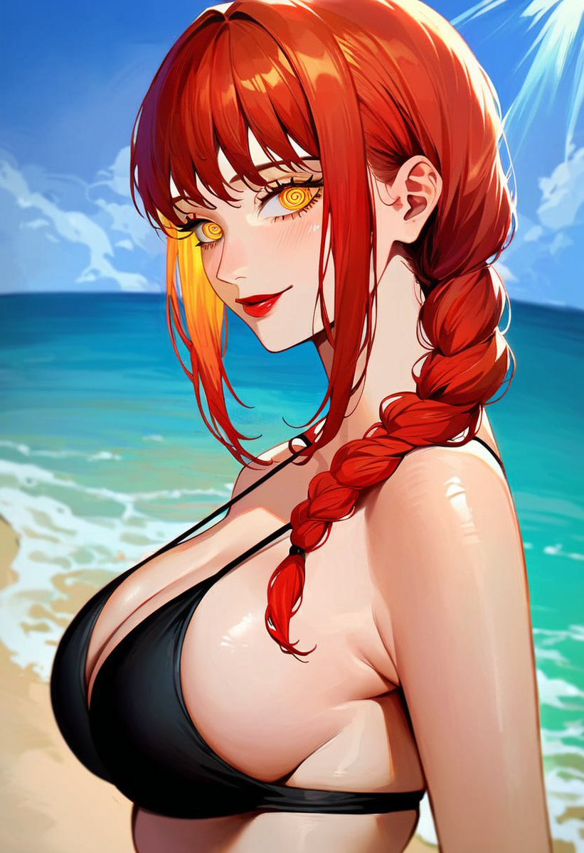 SrtaEcchi's tweet photo. "A day at the beach, but you're still under her control. 🌊👁️ Would you be her loyal dog even in the summer heat?

#Makima #ChainsawMan #CSM #Anime #SummerVibes" https://t.co/6E6OTGZMhY