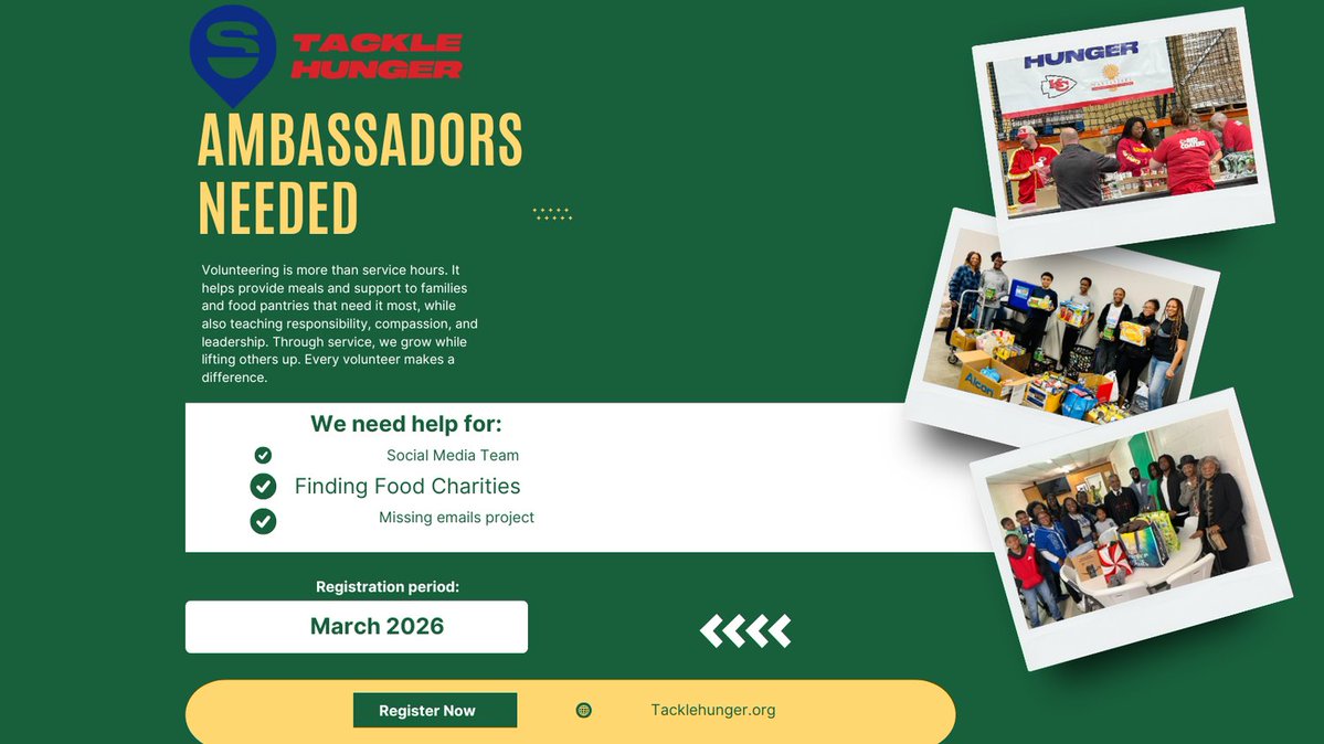 souperbowl's tweet image. Become a Tackle Hunger Youth Ambassador and turn your passion into real impact.

This isn’t just volunteering.

It’s leadership.

👉 Sign up here: tacklehunger.org/become-a-stude…

#TackleHunger #YouthAmbassador #LeadWithPurpose #BeTheDifference