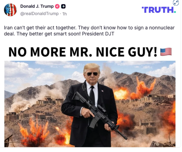 Najnowszy wizerunek prezydenta Trumpa w social mediach. Był już Jezus-uzdrowiciel, teraz czas na Rambo 🔥A tymczasem ropa znów powyżej 100$...