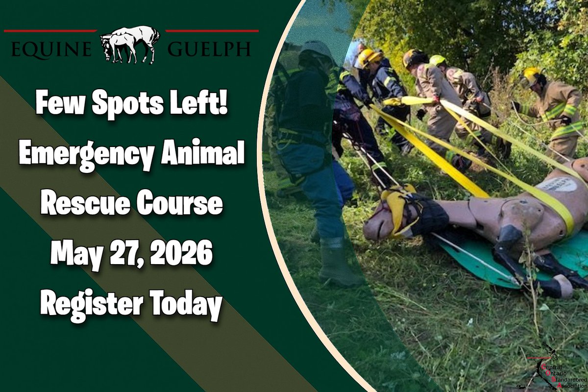 COSATV's tweet photo. Save the date 🐴🚒
Large Animal Emergency Rescue Training from Equine Guelph &amp; GRAS:
📅 May 27 (Awareness – few spots left)
Open to first responders, vets, horse owners &amp; more (May 27)
📍 Lynden &amp; Puslinch, ON
💲 $175 (lunch incl.)
Register: https://t.co/KVEoGPJvc7 https://t.co/96RoMhhLvl