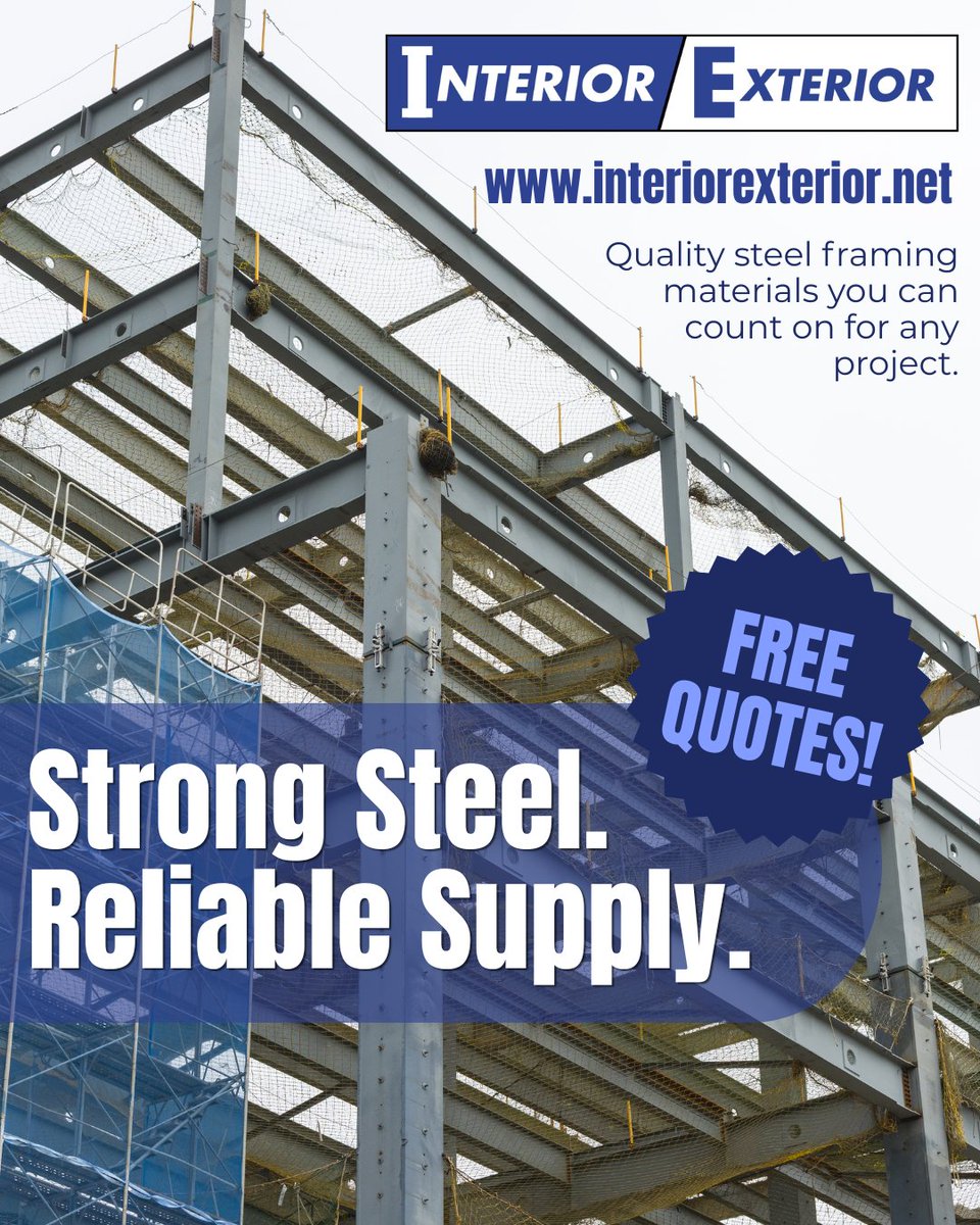 InExNOLA's tweet image. Strong Steel. Reliable Supply. 🔩

Get quality steel framing materials you can count on for any project. Built for strength and delivered with dependable service.

🌐 interiorexterior.net
#InteriorExterior #SteelFramingSupply #BuildingMaterials #ConstructionSupply