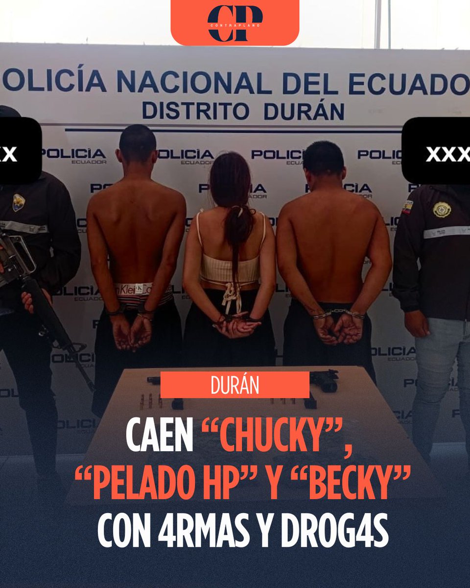 ContraplanoEc's tweet photo. #DURÁN | LES CAYÓ LA POLICÍA A “CHUCKY”, “PELADO HP” Y “BECKY”
En Durán, el #operativoAtlas-337 dejó armas, drogas y tres menores detenidos: “Chucky”, “Pelado HP” y “Becky”, vinculados a los #ChoneKillers. El lugar funcionaba como escondite y bodega para todo tipo de delitos.
Así operaban… y así los encontraron.