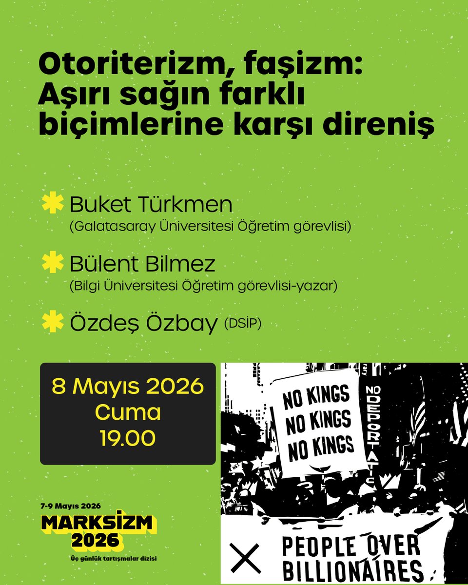 marksizmgunleri's tweet photo. 📅 7-9 Mayıs 2026
📍 Kadıköy Sanat Merkezi, İstanbul
🔥 Üç gün, 10 toplantı, onlarca konuşmacı
👉 Kaydır, programı incele, takvimine kaydet! https://t.co/u8OnuJw0rm