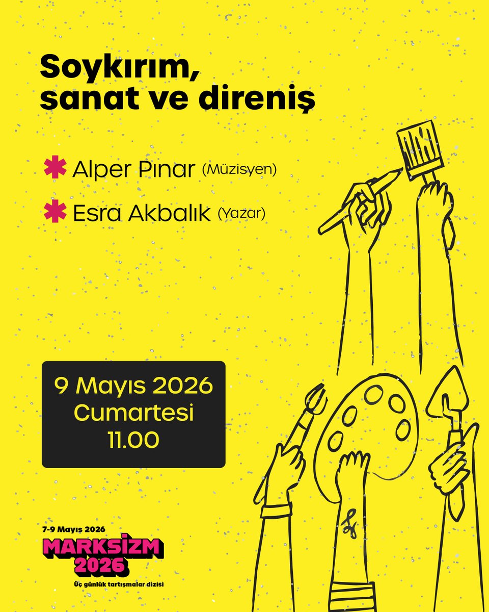 marksizmgunleri's tweet photo. 📅 7-9 Mayıs 2026
📍 Kadıköy Sanat Merkezi, İstanbul
🔥 Üç gün, 10 toplantı, onlarca konuşmacı
👉 Kaydır, programı incele, takvimine kaydet! https://t.co/u8OnuJw0rm