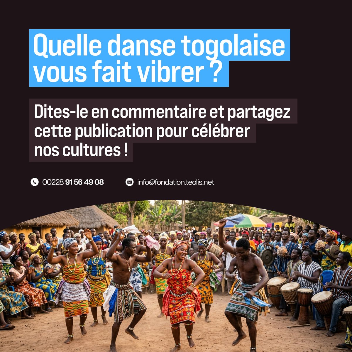 FondationTeolis's tweet photo. 👉 Aujourd’hui, célébrons ce qui nous unit.

💬 Quelle danse togolaise vous fait vibrer ?

#FondationTeolis #JournéeMondialeDeLaDanse #TogoCulture #DanseTogolaise https://t.co/Aiw1ytePXA