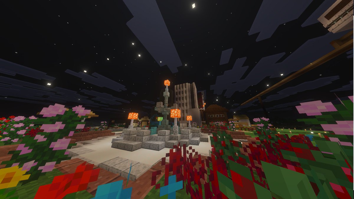 HARUGAMEs8686's tweet photo. マイクラハル鯖 噴水を作っていただきました！街の中心が出来て、気分上がってます！✨
参加者さんも増やしたいけど、トラブルが心配で慎重派になっちゃってます。 https://t.co/NupvKuuYzS