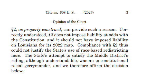 bykatiebuehler's tweet image. CORRECTED: BREAKING: BREAKING: A 6-3 Supreme Court STRIKES DOWN Louisiana’s congressional map that contains two majority-Black voting districts, and further limited the Voting Rights Act. #SCOTUS supremecourt.gov/opinions/25pdf…