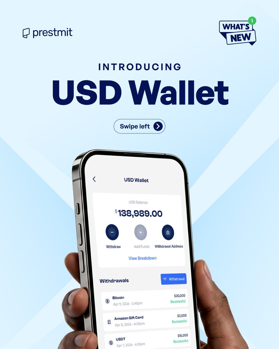 prestmit's tweet image. What’s New 1.0: USD Wallet 💰

The USD Wallet is now live, making it easier to manage payments in USD, anytime, anywhere.

Have you seen it in your app yet? ⚡

#USDWallet #DigitalPayments #Crypto