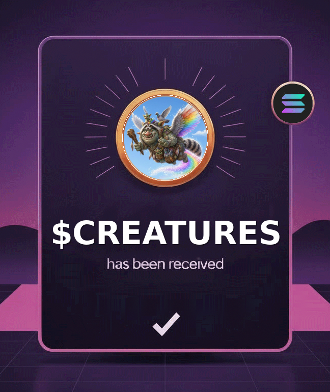 $CREATURES  
  Cheers <a href="/ScanAirDrops/">ScanAirDrop</a>   
  pop CA: 4y1gkKzCb4qAiH8pH8ft2xvezf6sazurmYDajWXwpump  into the search box   and fetch yours   as I did myself.