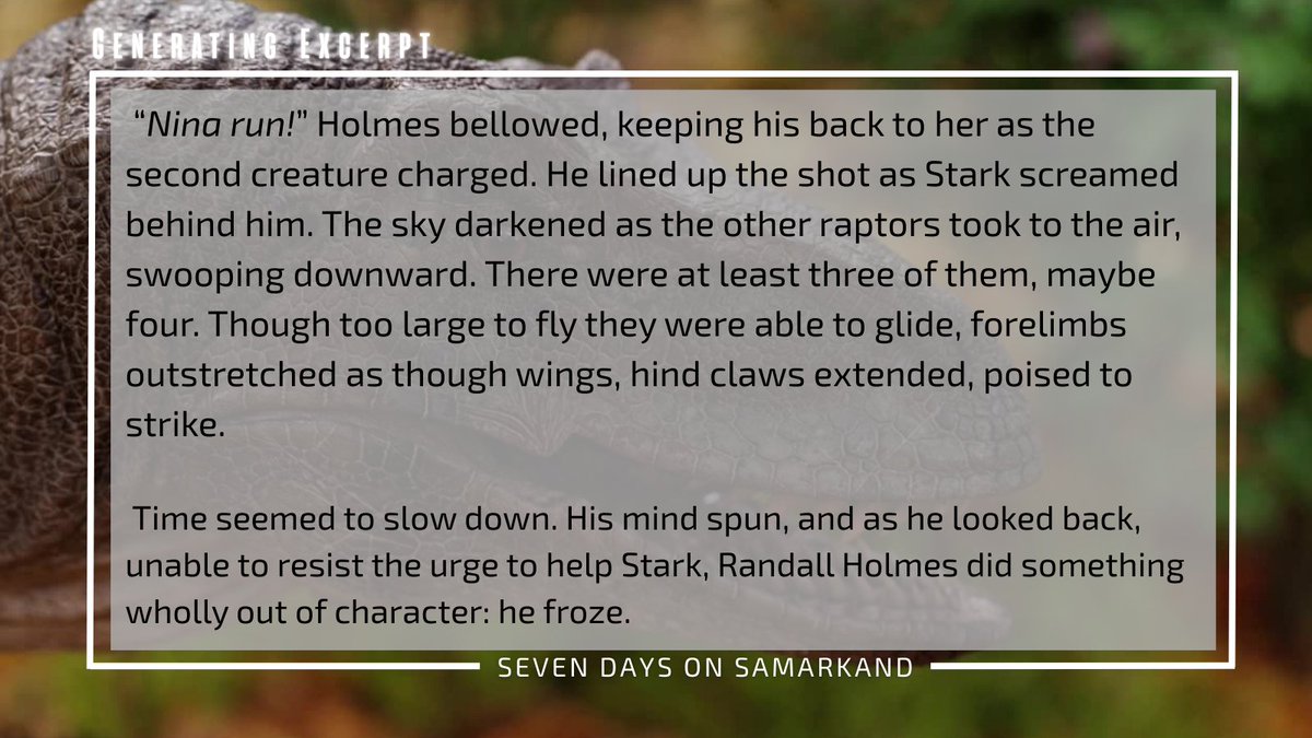 MichaelTKuester's tweet photo. An agent’s guide to SEVEN DAYS ON SAMARKAND:  

Five thousand colonists seek to coexist with an alien biosphere. But Randall Holmes knows nature can’t be negotiated with, especially on a planet populated by alien dinosaurs. #QuestPit #A #SF #Q https://t.co/WLP9LTP82o
