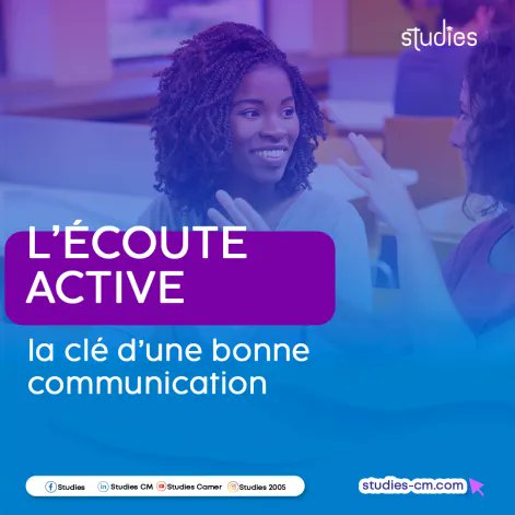 StudiesCm's tweet photo. L’écoute active, c’est comprendre vraiment ce que l’autre dit, pas seulement attendre pour répondre.
 Sois attentif
 Laisse la personne parler jusqu’au bout
❓ Pose des questions si nécessaire
🔁 Reformule pour vérifier
👍 Montre ton attention

#SkillOfTheDay #ActiveListening https://t.co/FLGzwN2fVA