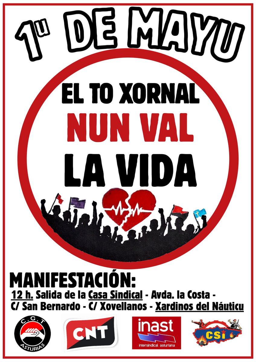 intasturiana's tweet photo. Esti vienres vémonos en Xixón pa la manifestación del Primeru Mayu. 

🏫 Salida de la Casa Sindical
🕛 12:00 hores
✊ Hasta los Xardines del Náuticu https://t.co/XyPCNJO8qz