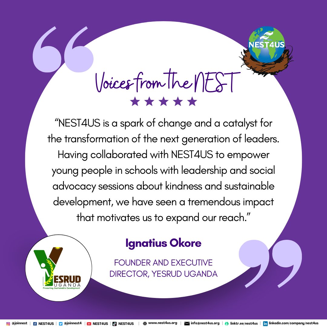 joinnest4's tweet image. Spotlighting 1 of #NEST4US’s awesome #global #partners @YESRUD_Uganda, with whom we’ve teamed up to host #workshops directly for #students, covering topics from #SDGs, #climateaction to personal #leadership &amp;amp; the transformative power of #kindness! #Service nest4us.org