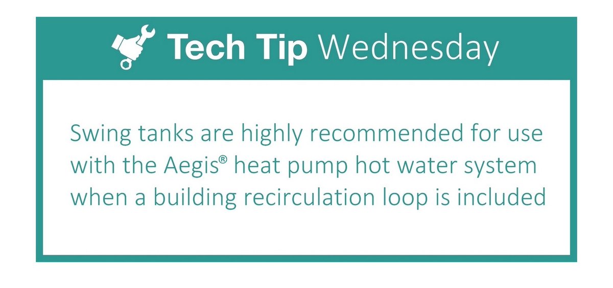 Lyncbywatts's tweet image. Swing tanks are highly recommended for use with the Aegis® heat pump hot water system when a building recirculation loop is included. Learn more: ow.ly/2FZw50YLgGC #Lync #TechTipWednesday #HeatPump