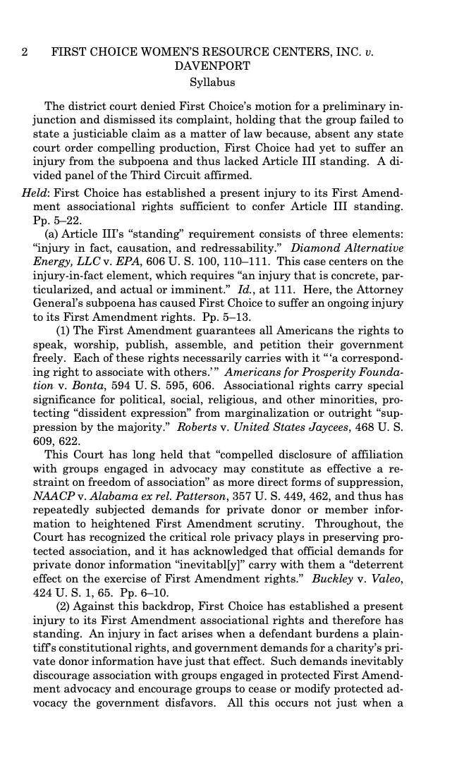 Tyler2ONeil's tweet photo. 🚨UNANIMOUS

Supreme Court rightly upholds First Choice Women's Resource Centers' right to protect the privacy of its donors.

NJ AG Matthew Platkin can't even get a Ketanji Brown Jackson dissent, his attack on the pregnancy center was so egregious. https://t.co/TAt6Cr3FsV