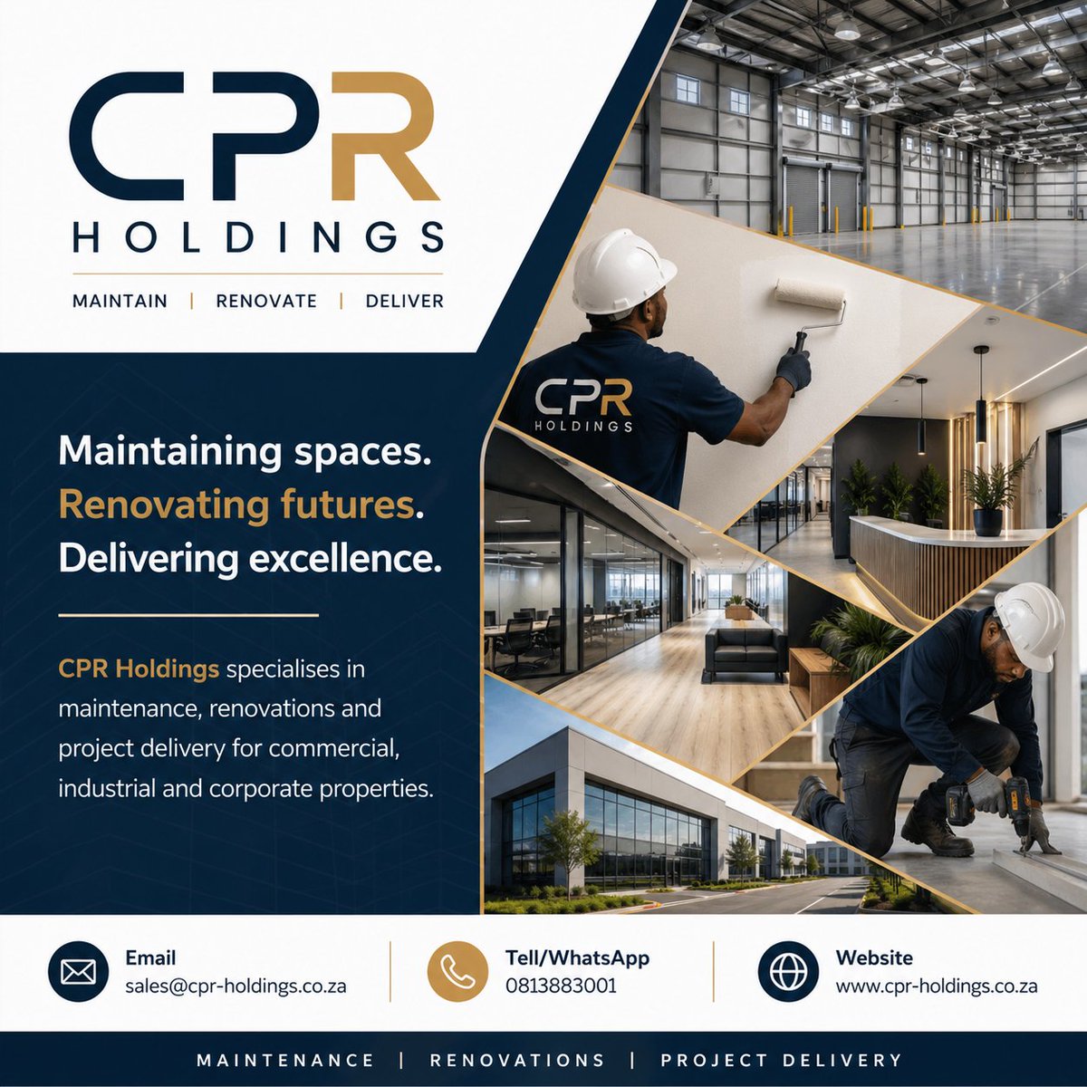 TigerCCN's tweet photo. CPR Holdings specialises in maintenance, renovations, and project delivery for commercial, industrial, and corporate properties.
#CPRHoldings #PropertyMaintenance #BuildingMaintenance #Renovations #ProjectManagement #CommercialProperty #IndustrialProperty #CorporateServices https://t.co/aNnmxZubrI