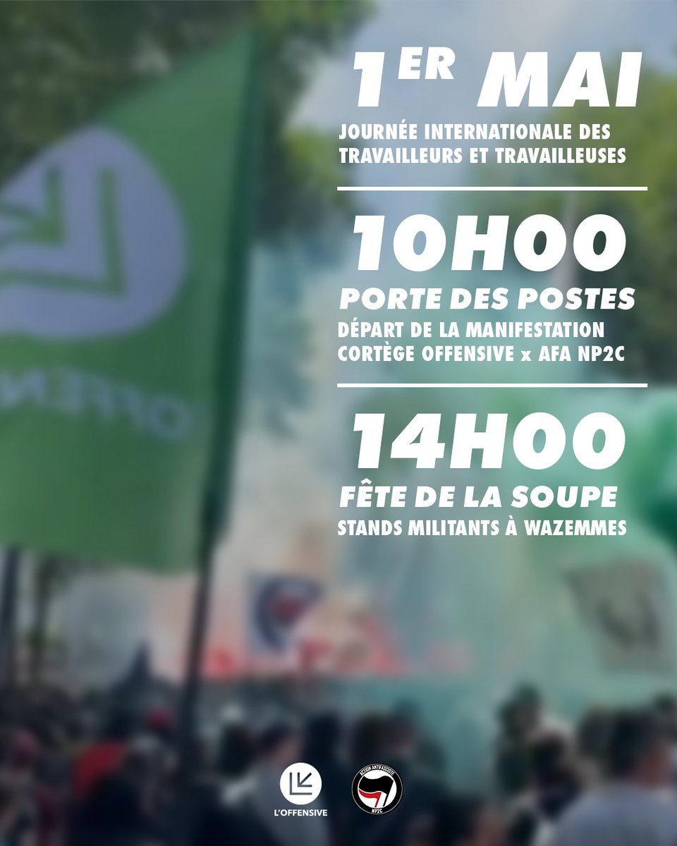 OffensiveEco's tweet photo. ⚫💥 1er mai à Lille !

✊ 10h : Porte des Postes (cortèges antifa, féministes, anti-impérialistes).
🍲 14h : Wazemmes (stands, stickers, tracts, etc. à la fête de la soupe @louchedor).

Face aux attaques contre nos droits, soyons organisé·es et offensif·ves !

🔥 #Lille #1erMai https://t.co/eBiNA5TCr3