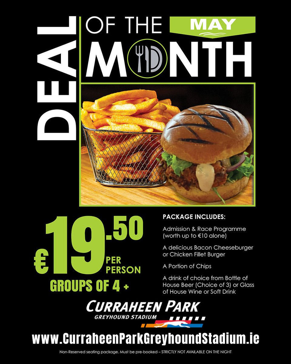 CorkDogs's tweet image. Food, a drink and entertainment for under €20!

✔️✔️✔️

Our Deal of the Month ticks all the boxes! Enjoy a great night out with friends this weekend in Cork.

Book now on CurraheenParkGreyhoundStadium.ie

#GoGreyhoundRacing #ThisRunsDeep #Cork
T&amp;amp;C's apply - for groups of 4 or more