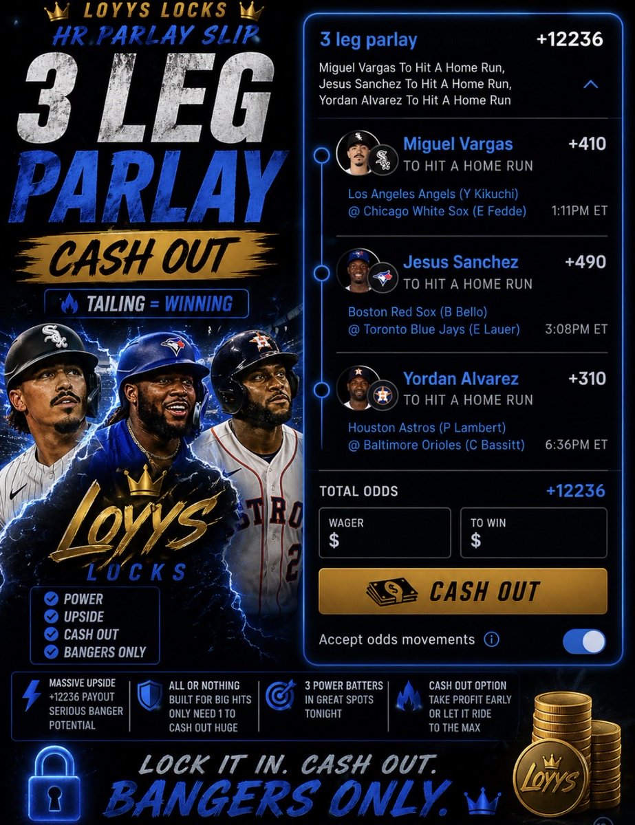 LoyysLocks's tweet photo. The only home run parlay you should place today. 

❤️ + RT for today’s MLB free play sent to your DMs! https://t.co/nq92ledIEp