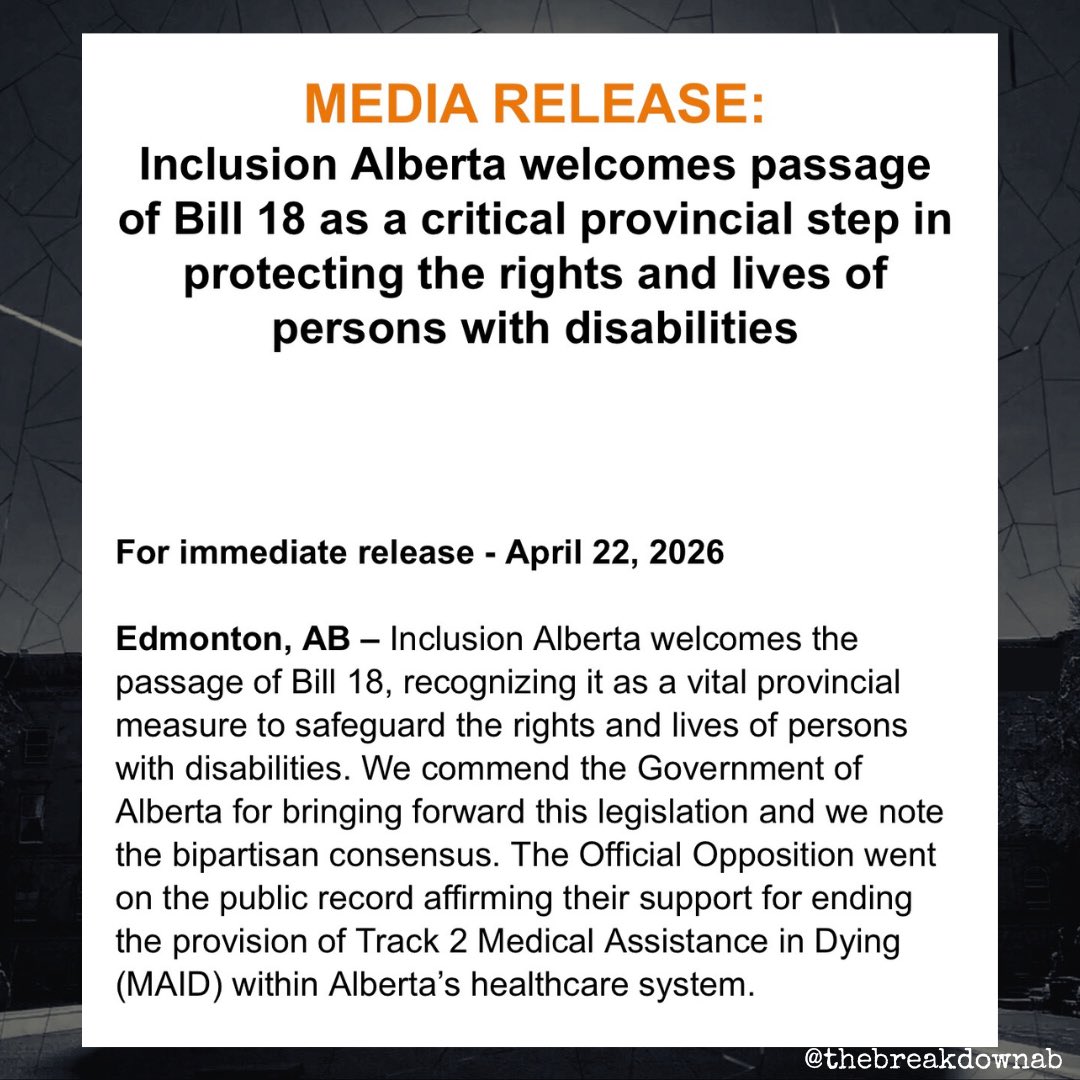 TheBreakdownAB's tweet image. Huh. 

Did you know the NDP were against MAID for people who were not going to foreseeable die who have conditions like Alzheimers MS or ALS?

The Breakdown did not know that. 

#abpoli #ableg #cdnpoli