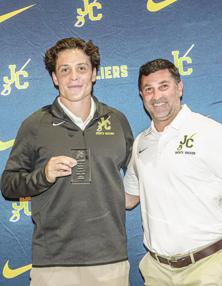 JcccMsoc's tweet photo. Fun evening at the Cavalier Athletic Awards Night! Team Cavalier award winner-Parker Hylok, Team Academic winner-Griffin Heinen, and Team MVP-Ben Points. Congrats to Parker, Griff, BP and to the entire team for another successful season! ⚔️⚽️📚🏆 https://t.co/bwodB4hZ1j