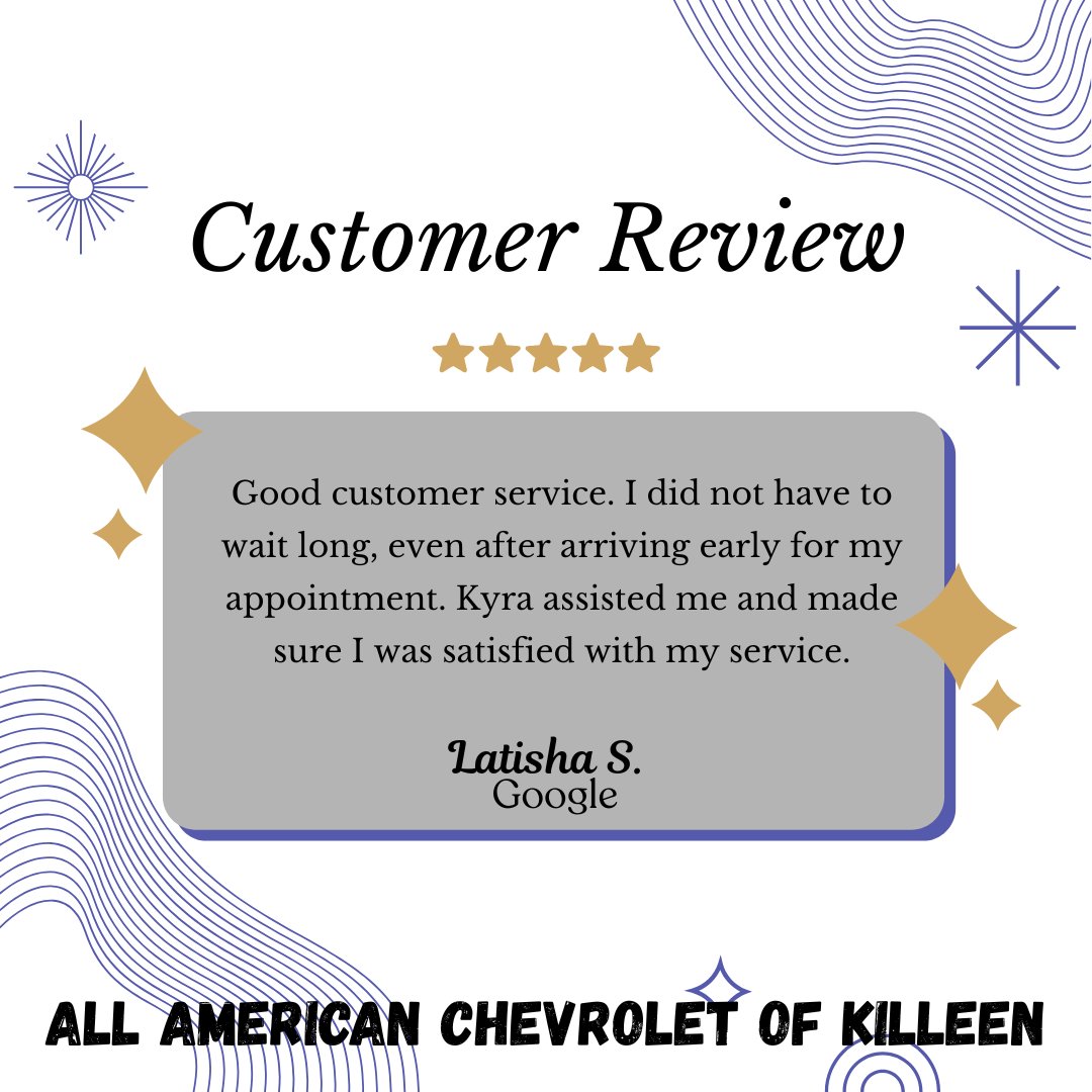 KilleenChevy's tweet photo. We are glad to hear you received good customer service and that your visit was quick and convenient, Latisha! We will be sure to share your kind words with Kyra, and we appreciate you choosing us for your service needs. We look forward to seeing you again in the future. https://t.co/dL0Triu8so