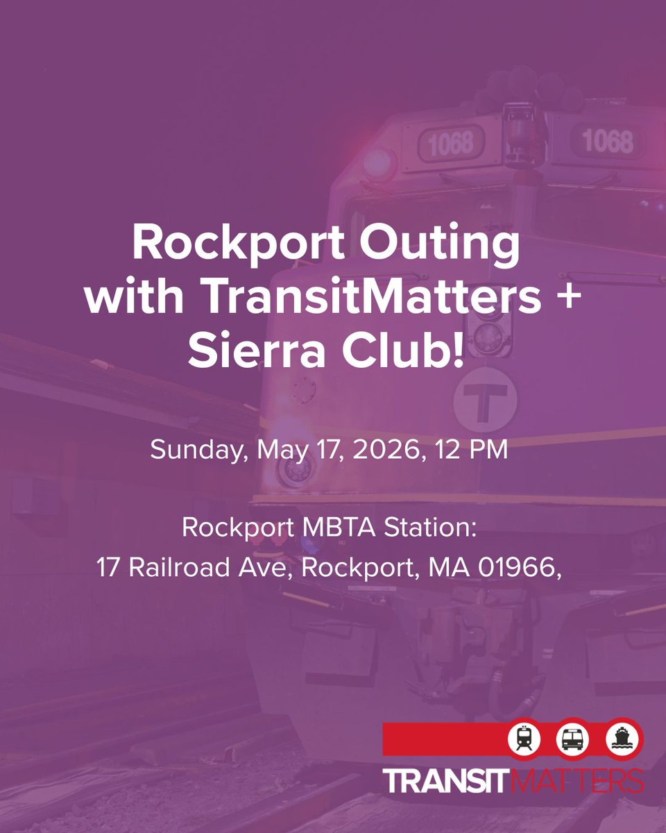 transitmatters's tweet photo. Join Sierra Club MA and TransitMatters for a spring outing to Rockport! We will walk about a mile from the Rockport Commuter Rail station to the coast, stopping at several points along the way to discuss the importance of transit advocacy.

More info: https://t.co/HiYJC5YPIS https://t.co/YKmGkMkMif