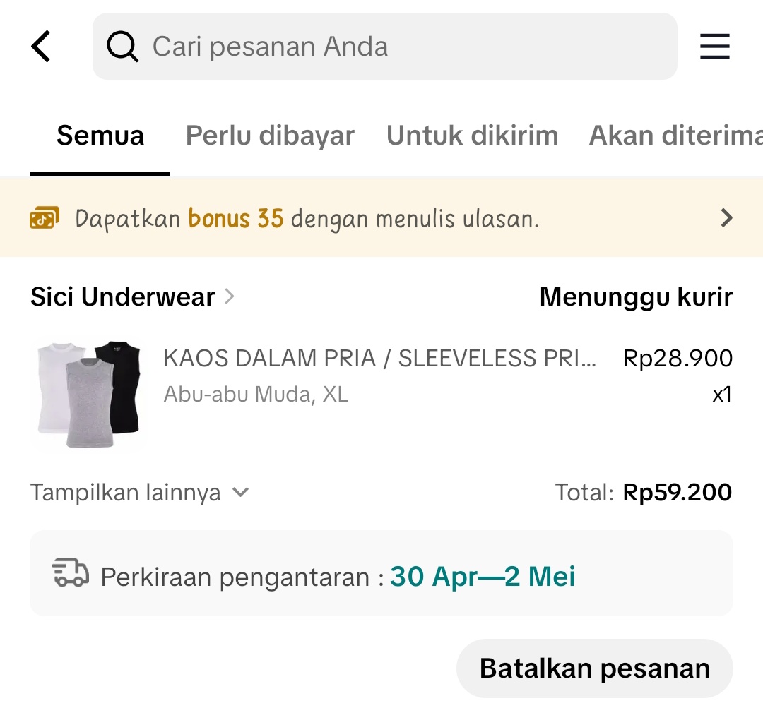 SupSPY's tweet photo. @TikTokShop_IDN Terakhir beli singlet, kayaknya besok dateng. 😁 https://t.co/bOaGZu88dE