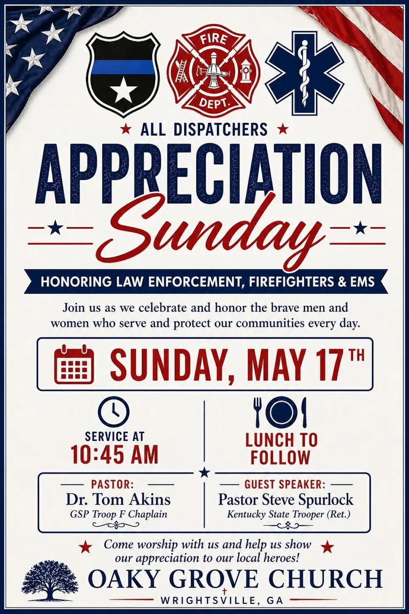 EKYBaptist's tweet image. May 17 in Wrightsville GA! Come over if you’re in driving distance. 
#BacktheBlue #ThinBlueLine @GSPPost20Dublin #georgiastatepatrol @GBI_GA #2026PoliceMemorialWeek