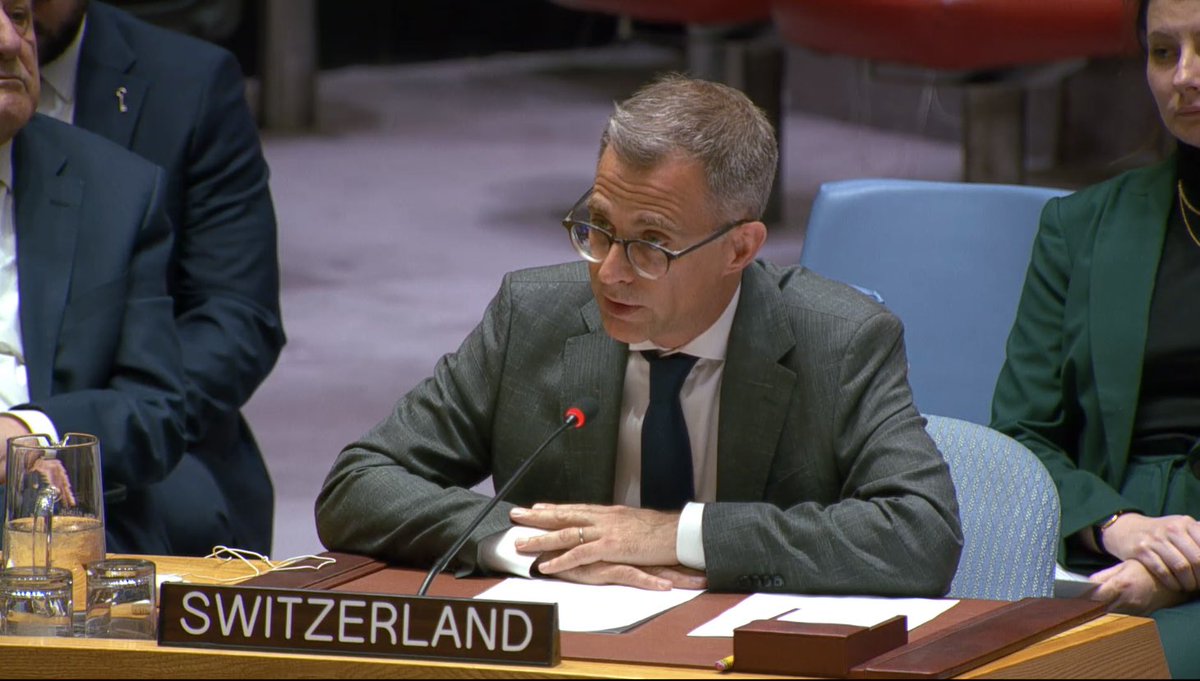 swiss_un's tweet image. 1/3 UNSC |#MiddleEast: respect of international humanitarian law, including the protection of civilians, is imperative. With regard to the Palestinian question, the implementation of the two-state solution, in accordance with int’l law, remains the only sustainable path to peace.