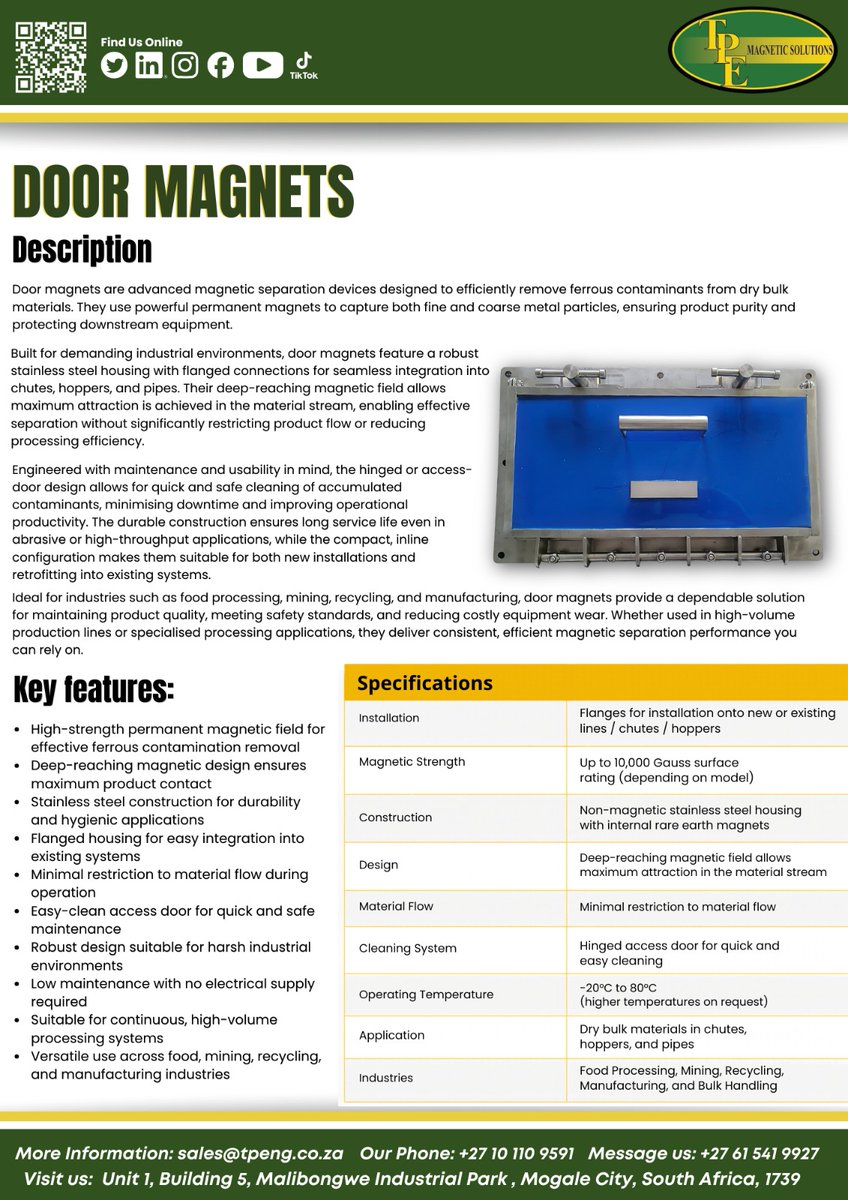 TechcoPowe19875's tweet image. Introducing Our New Door Magnets Brochure! 

#DoorMagnets #MagneticSeparation #IndustrialSolutions #BulkHandling #MiningIndustry #FoodProcessing #RecyclingIndustry #Manufacturing #ProductQuality #EquipmentProtection #MagneticSolutions #EngineeringExcellence #IndustrialEquipment