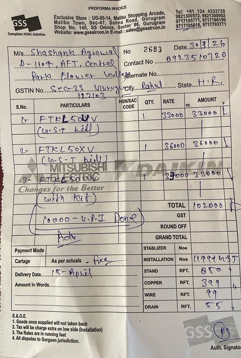 shashankag07's tweet photo. @DaikinIndia This is to bring to your notice an ongoing fraud involving one of your Daikin authorised dealers.
GSS Aircon claims to be your authorised dealer and has taken payment for four Daikin AC units. However, they have neither delivered the products nor issued an invoice. https://t.co/uDVqdFUFgw