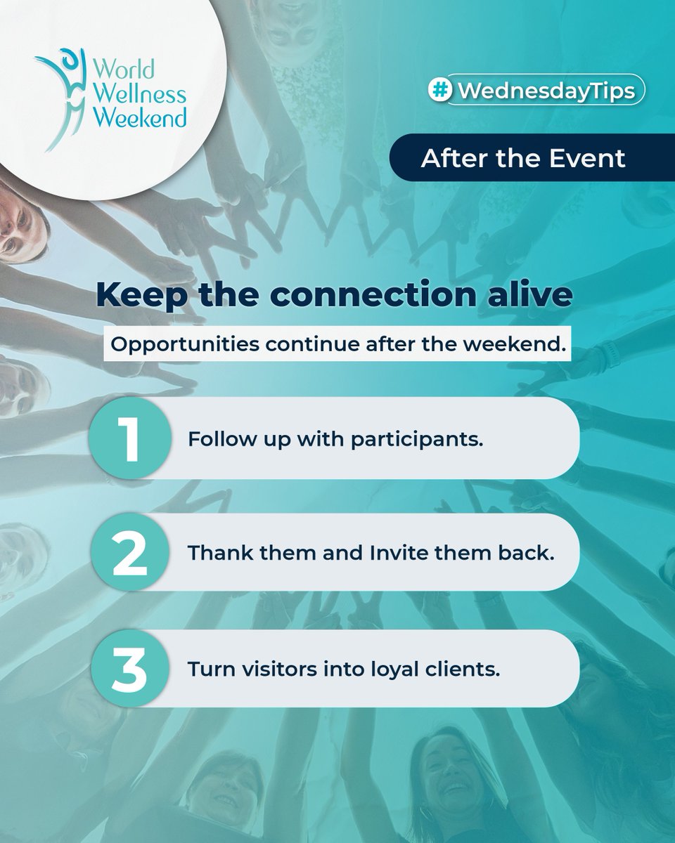 WorldWellnessWe's tweet photo. #WednesdayTips

Want to attract more people to your venue and keep them coming back?😌

It’s not just about offering activities.☀️
It’s about creating experiences people remember.

Discover more tips and ideas to grow your wellness audience:
🔗 https://t.co/qUWXehC0Bh https://t.co/9QPjDYwCLP