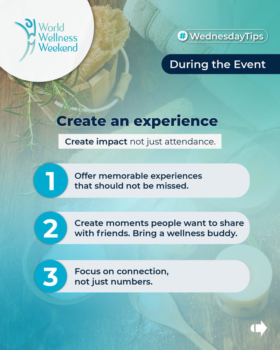 WorldWellnessWe's tweet photo. #WednesdayTips

Want to attract more people to your venue and keep them coming back?😌

It’s not just about offering activities.☀️
It’s about creating experiences people remember.

Discover more tips and ideas to grow your wellness audience:
🔗 https://t.co/qUWXehC0Bh https://t.co/9QPjDYwCLP