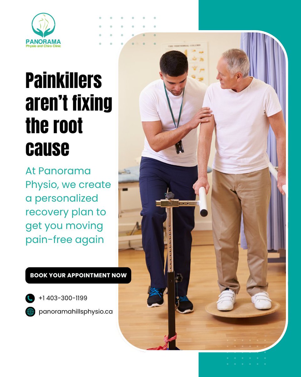 Panoramaphysio's tweet image. Painkillers hide discomfort, not causes. Get a tailored recovery plan that restores movement, strength, and long-term relief without dependency.
📞 +1 403-300-1199 🌐 panoramahillsphysio.ca
#physiotherapy #painrelief #injuryrecovery #healthcare #wellness #mobility