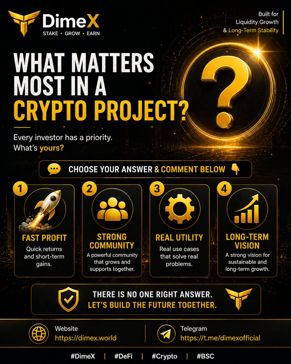 DimeXGlobal's tweet photo. 🚀 What matters most in crypto?
1️⃣ Fast Profit
2️⃣ Strong Community
3️⃣ Real Utility
4️⃣ Long-Term Vision
💬 Comment your choice 👇
At DimeX → we build for real growth & long-term value 💎
🌐 https://t.co/qjUR1ya7rR�
📢 https://t.co/U0wDnLItrv�
#DimeX #Crypto #DeFi #BSC https://t.co/ZU2H2VpPwC