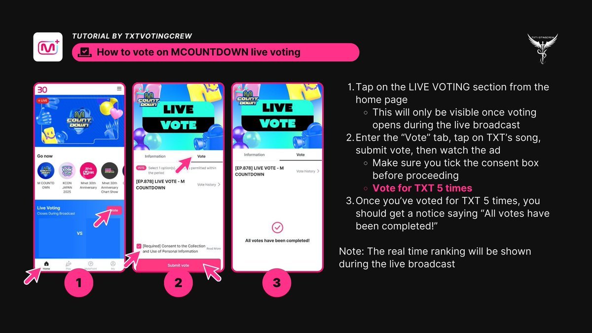 txtvotingcrew's tweet photo. Prepare for a possible LIVE VOTING on MCOUNTDOWN TODAY 📢

If TXT is nominated in TOP 2, we will participate in the live voting 🙏

Set your alarms at 6PM KST! 

#MO4TXT #MOAisONE 
#TOMORROW_X_TOGETHER https://t.co/n83RleVYyc